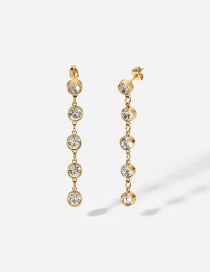 Fashion Gold Stainless Steel Rhinestone Round Tassel Drop Earrings
