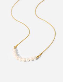 Fashion Gold Stainless Steel Pearl Panel Necklace