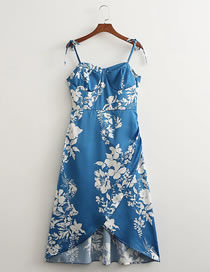 Fashion Blue Printed Wrap Dress