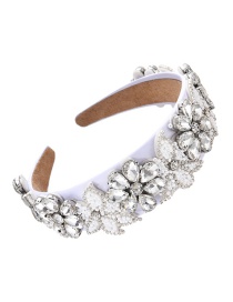 Fashion White Fabric Alloy Diamond Flower Headband