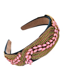 Fashion Pink Fabric Alloy Diamond Inlaid Water Drop Wheat Ear Headband