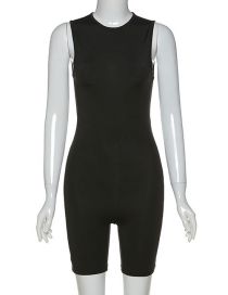 Fashion Black Polyester Half Turtleneck Sleeveless Jumpsuit