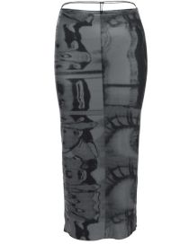 Fashion Black Skirt (k22j14101) Polyester Print Lace-up Skirt