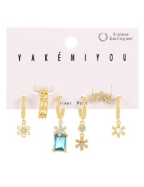 Fashion Color 6-piece Set Of Copper Inlaid Zircon Flower Earrings