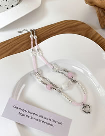 Fashion Pink Crystal Beaded Butterfly Heart Necklace