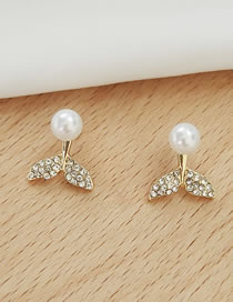 Fashion Gold Alloy Pearl Diamond Fishtail Stud Earrings