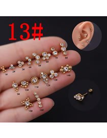 Fashion Gold 13 Titanium Steel Set Zirconium Geometric Pierced Stud Earrings