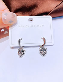 Fashion Silver Brass Inlaid Zirconium Leopard Head Earrings