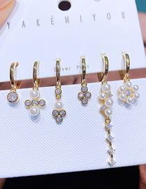 Fashion Gold Bronze Zirconium Set Pearl Geometric Earrings Set