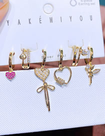 Fashion Gold Brass And Zirconium Heart Angel Earrings Set