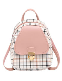 Fashion Pink Pu Check Lock Large Capacity Backpack