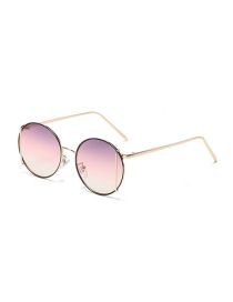 Fashion Purple Powder Metal Round Sunglasses