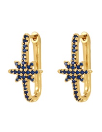 Fashion Navy Blue Copper Zircon Starburst Square Earrings
