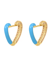 Fashion Blue Copper Inlaid Zircon Drip Oil Heart Earrings