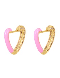 Fashion Pink Copper Inlaid Zircon Drip Oil Heart Earrings