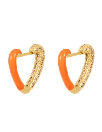 Fashion Orange Copper Inlaid Zircon Drip Oil Heart Earrings