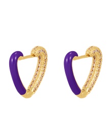 Fashion Purple Copper Inlaid Zircon Drip Oil Heart Earrings