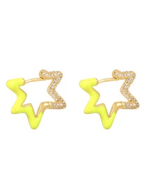 Fashion Yellow Brass Set Zircon Drip Oil Star Earrings