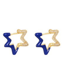 Fashion Navy Blue Brass Set Zircon Drip Oil Star Earrings