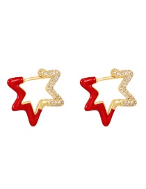 Fashion Red Brass Set Zircon Drip Oil Star Earrings