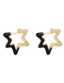 Fashion Black Brass Set Zircon Drip Oil Star Earrings