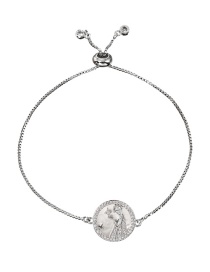 Fashion Silver-3 Bronze Zircon Shell Portrait Round Pendant Bracelet