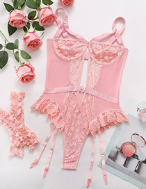 Fashion Pink Embroidered Lace One Piece