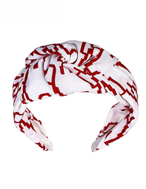 Fashion Red Fabric Print Knotted Wide-brimmed Headband