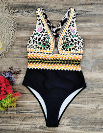 Fashion Black Leopard Butterfly Geometric Print One-piece Swimsuit
