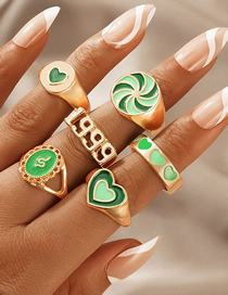 Fashion 3# Alloy Drip Oil Heart Number Snake Ring Set