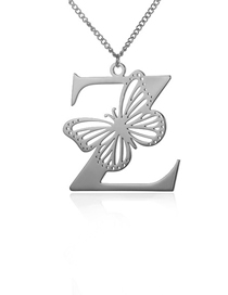 Fashion Silver Color Z Titanium Steel Hollow Butterfly 26 Letter Necklace