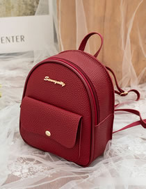 Fashion Red Wine Pu Geometric Letter Logo Large Capacity Backpack
