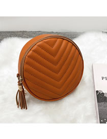 Fashion Brown V-shaped Embroidery Thread Diagonal Round Bag