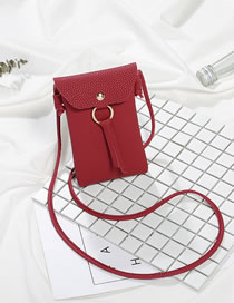 Fashion Red Pu Litchi Pattern Flap Messenger Bag