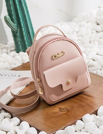 Fashion Pink Pu Letter Logo Large Capacity Backpack