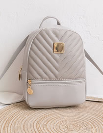 Fashion Grey Pu Embroidered Thread Large Capacity Backpack