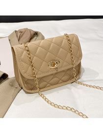 Fashion Khaki Pu Diamond Lock Flap Crossbody Bag