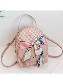 Fashion Pink Large Capacity Backpack With Pu Print Silk Scarf