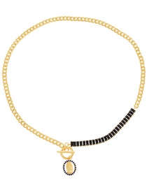 Fashion Black Chain Portrait Pendant Necklace With Brass And Zircon Panels