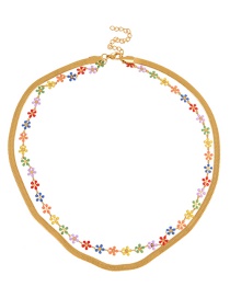 Fashion Color Titanium Steel Double Drop Glaze Flower Snake Pattern Chain Necklace