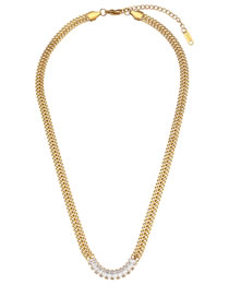 Fashion Necklace - White Titanium Steel Set Zirconium Double Chain Necklace