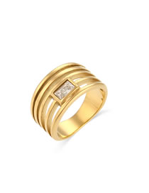 Fashion White Diamond Stainless Steel Gold Plated Zirconium Openwork Multilayer Ring