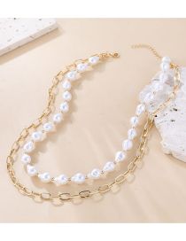 Fashion Gold Alloy Pearl Beaded Chain Double Layer Necklace
