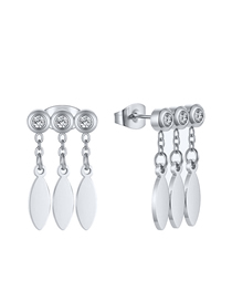 Fashion Silver Brass Set Zirconia Sequin Tassel Drop Earrings