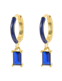 Fashion Royal Blue Brass Drop Earrings With Square Diamonds