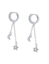 Fashion Silver (stars And Moon) Brass Diamond Star And Moon Tassel Earrings