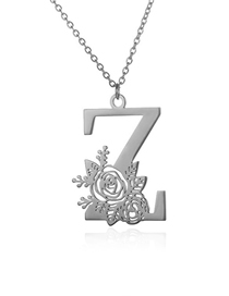 Fashion Platinum Z Stainless Steel 26 Letter Rose Necklace