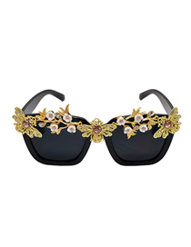 Fashion Gold Metal Diamond Bee Large Frame Sunglasses