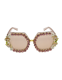 Fashion Pink Resin Diamond Large Frame Sunglasses