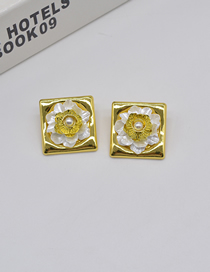 Fashion Gold Metal Square Flower Stud Earrings